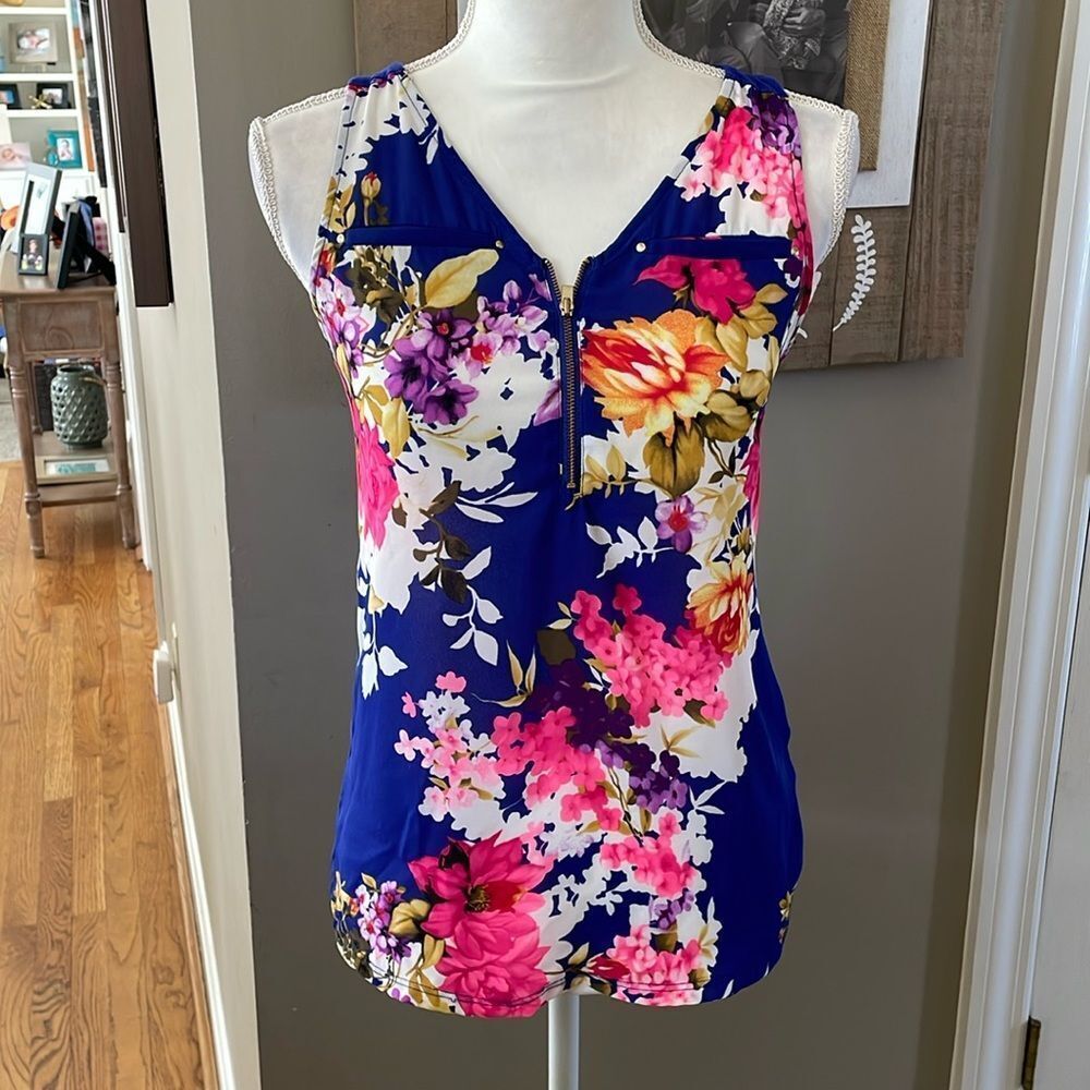 Express Multi Fabric Floral tank with gold zipper size xs